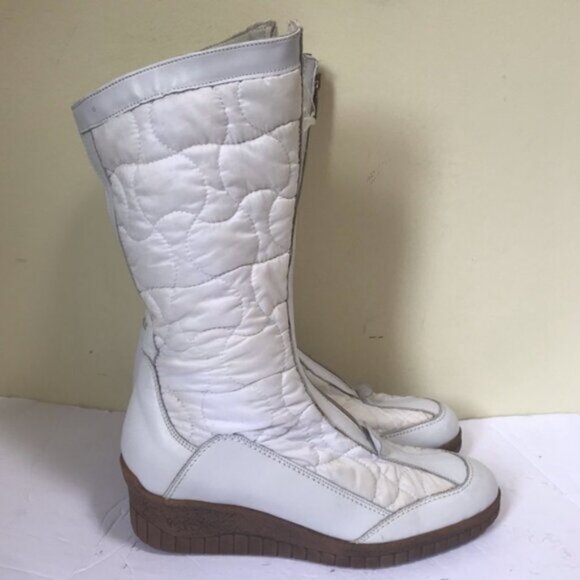 Aquatalia NEW Leather Nylon Front Zip Wedge Waterproof Winter Quilted Boots Snow - Picture 2 of 16